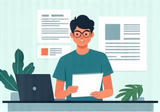 Illustration depicting a student reviewing university application forms.