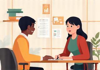 Illustration representing a student receiving academic advice from a mentor.